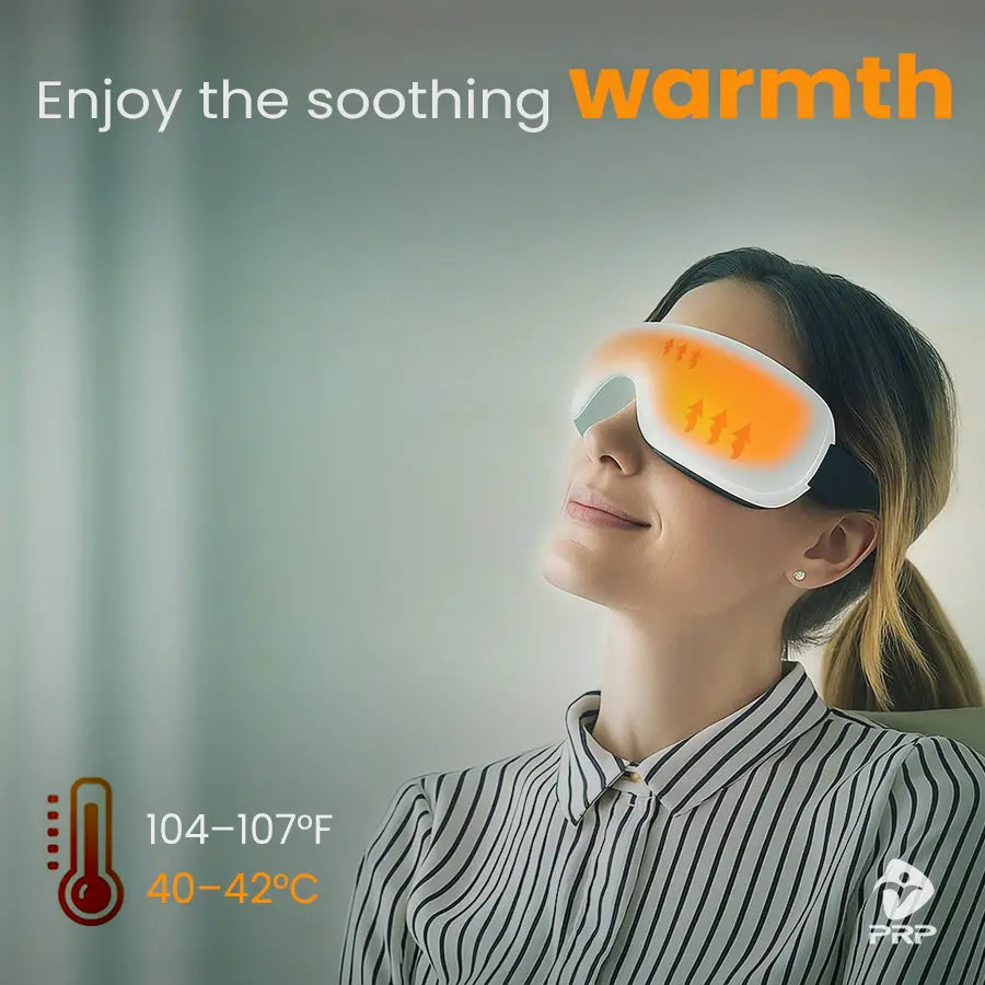 Soothing heat therapy eye massager, warm compress function 104–107°F (40–42°C) to relieve eye fatigue.