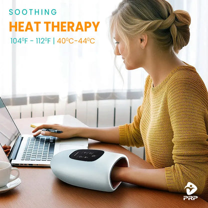 Soothing heat therapy hand massager PRP HandReflex, with adjustable temperature 104F–112F to relax stiff fingers and improve blood flow.