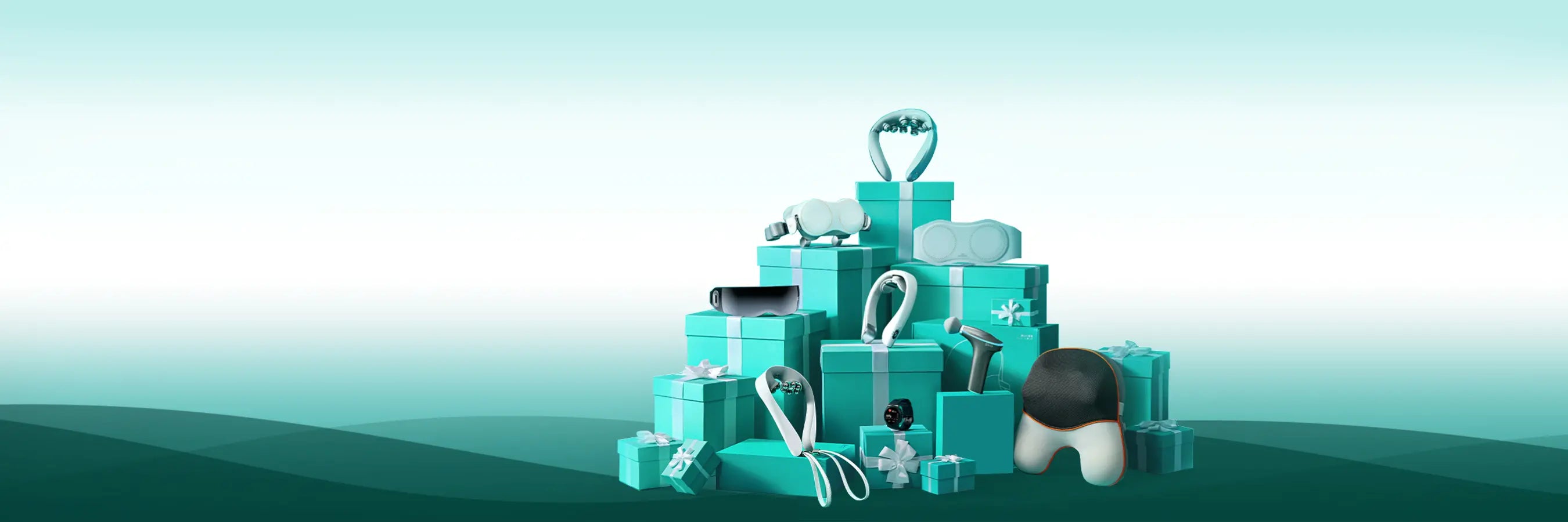 A collection of PRP brand products stylishly displayed on a stack of vibrant blue boxes, set against a solid teal background.